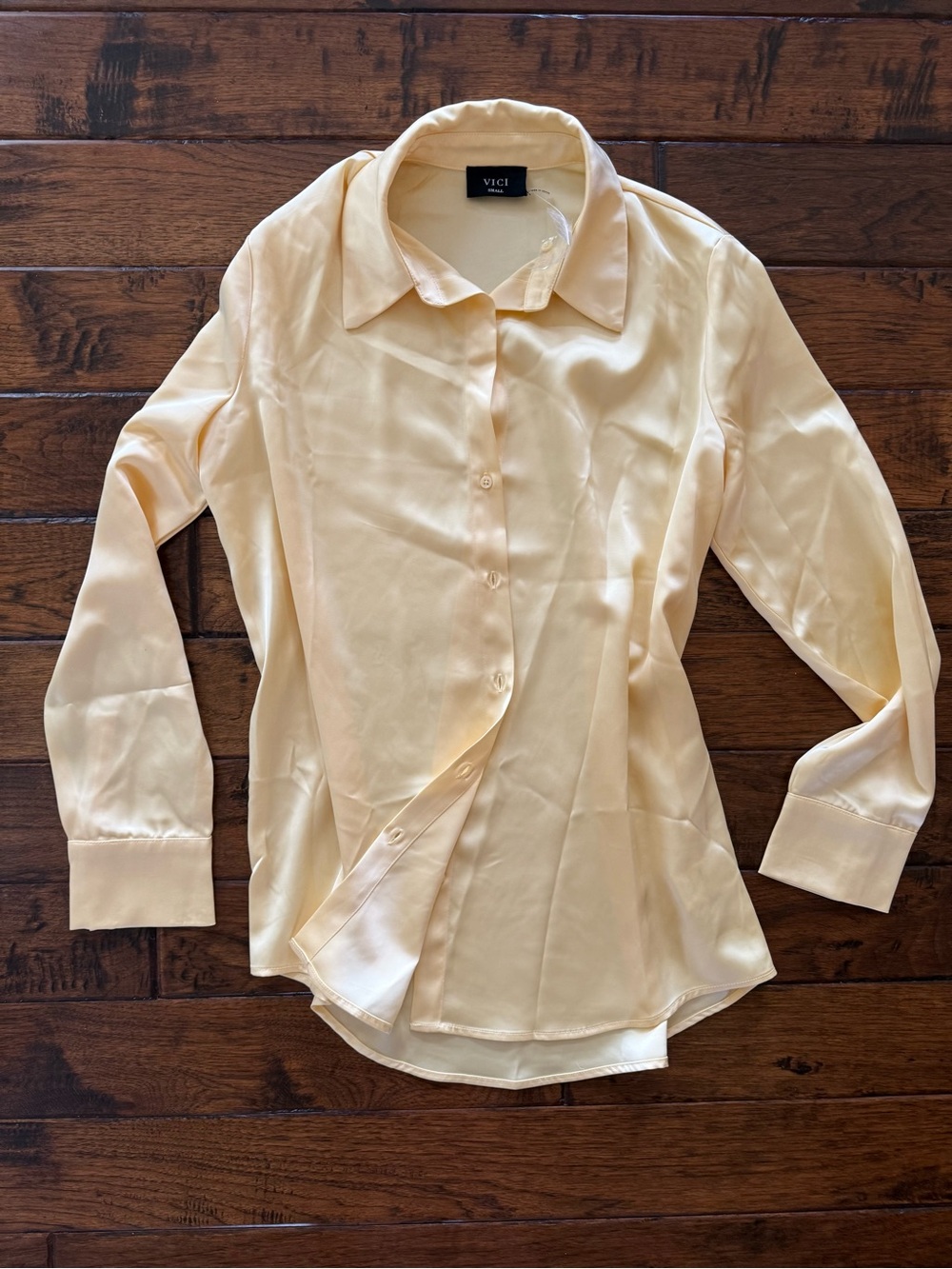 VICI Women's yellow Button-Up Satin Blouse